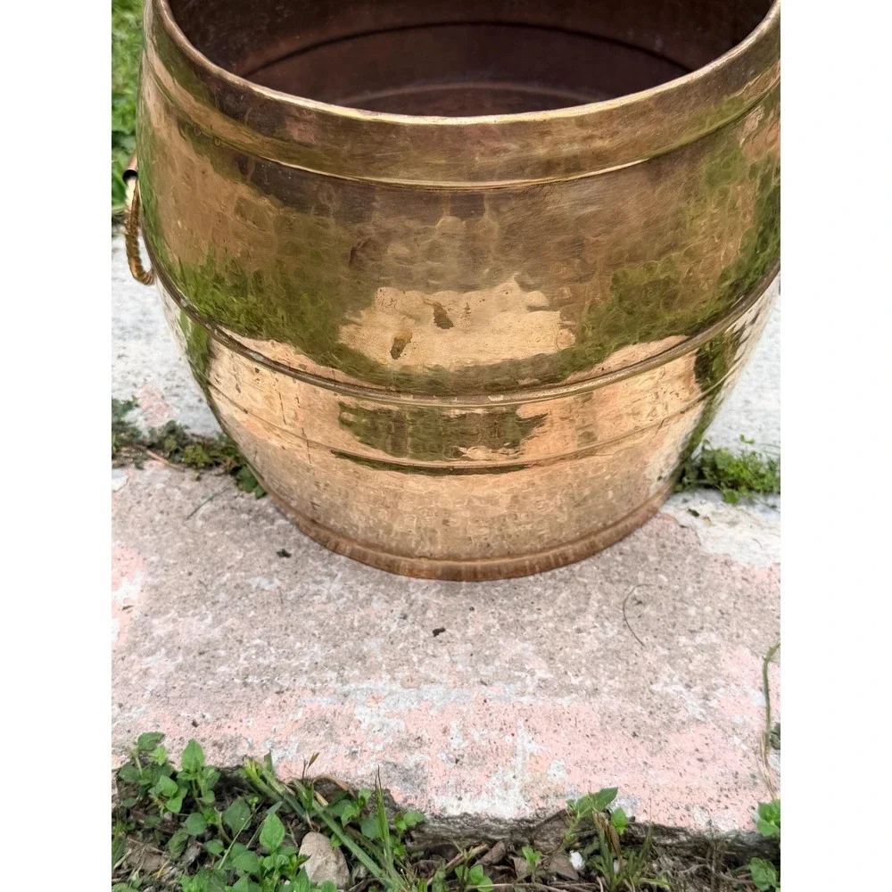 Hammered Brass Planter Large | Boho Luxe Indian Vessel, Rustic Modern Home Decor